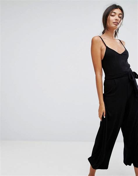 bershka ribbed wide leg jumpsuit black fashion latest fashion clothes jumpsuits  women