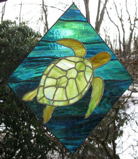 sea turtle stained glass panel  glasskissincreations  etsy