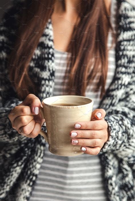 girls hands holding  cup  coffee   cup   beauty fashion stock