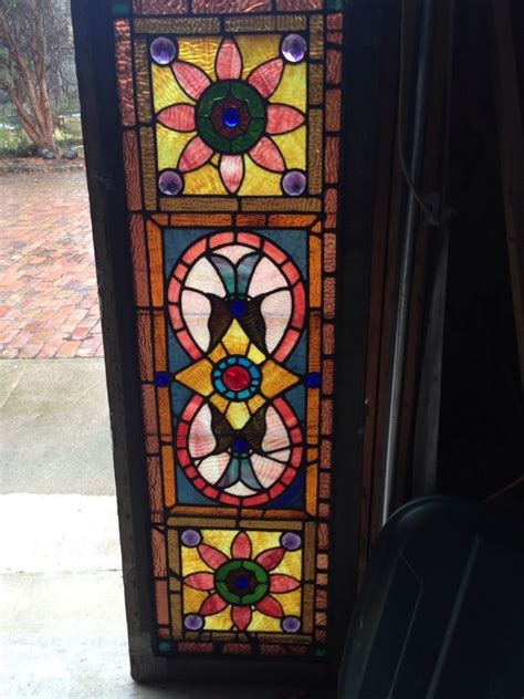 Antique Stain Glass Transom Window Vibrant Colors With Lot Of Jewels Sg