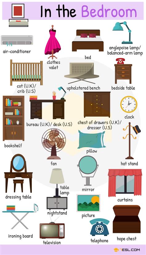 bedroom vocabulary eslbuzz