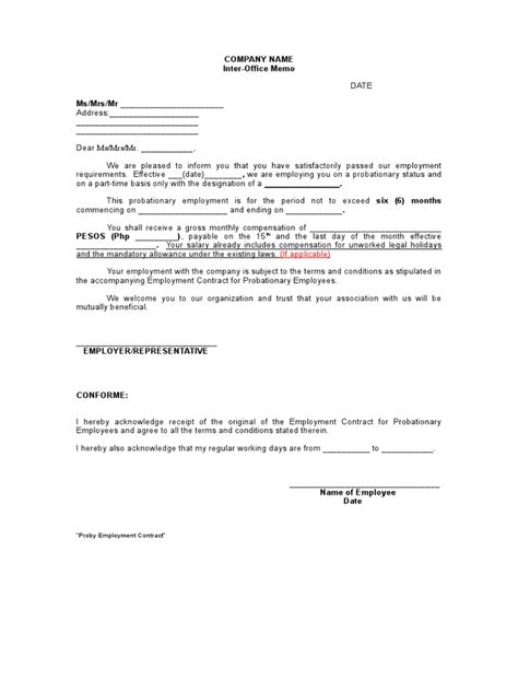 sample probationary employee contract employment injunction