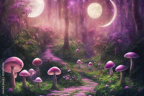 fantasy magical mushrooms  butterfly  enchanted fairy tale dreamy