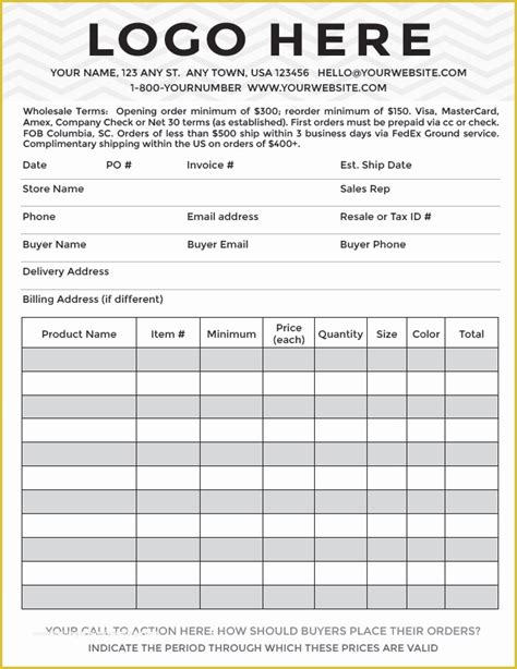 food order form template word