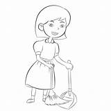 Sweeping Girl Floor Kid Clean Good Coloring Drawn Illustration Hand Illustrations Kids Broom Book Cleaning Mom Stock Clip Children sketch template