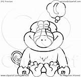 Cartoon Daydreaming Baboon Bananas Monkey Clipart Cory Thoman Outlined Coloring Vector 2021 sketch template