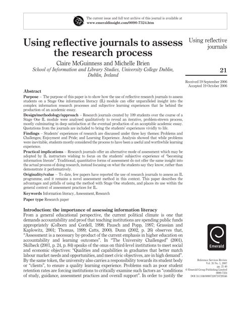 reflective journals  assess  research process