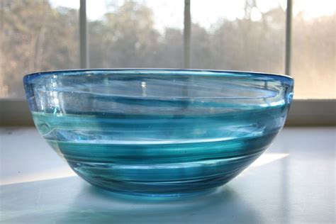 Aquamarine And Teal Green Handblown Glass Bowl Large Bowl Etsy