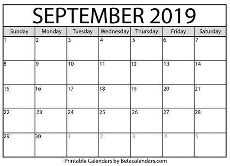 blank september  calendar printable beta calendars