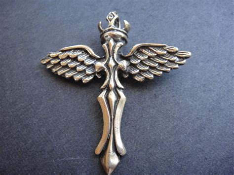 solid bronze large cross  angel wings  crown large