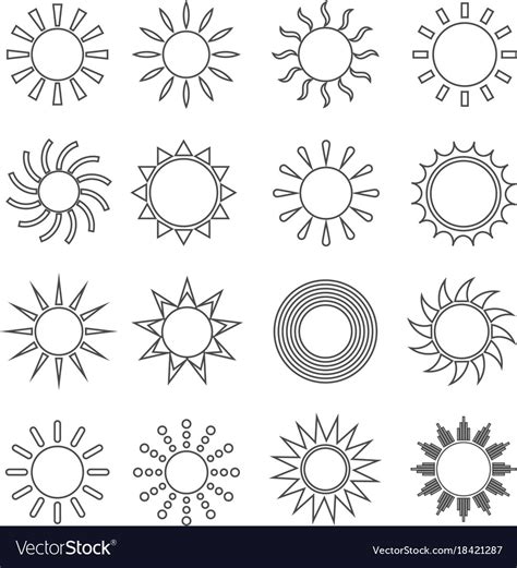 sun outline flat set royalty  vector image