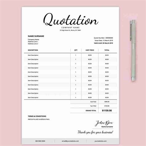 business quotation template cost estimate form editable