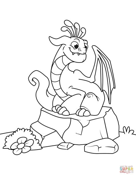 funny dragon sitting  stone coloring page  printable coloring pages