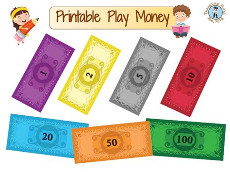 printable play money fake templates treasure hunt  kids