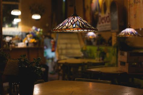 wallpaper id  indoor hanging lamp lights  wooden table  cozy bistro restaurant