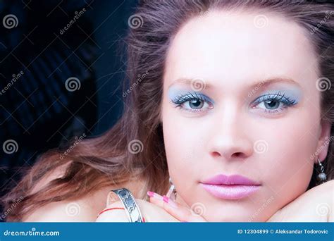Portrait Of A Sensual Brunette With Blue Eyes Stock Image Image Of