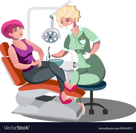 dentist and woman in dentist chair royalty free vector image
