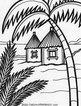Coloring Pages Hut Beach House Drawing Summer Tree Colouring Print Color Island Houses African Kids Jabba Outline Printable Hutt Magic sketch template