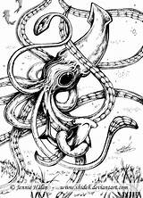 Squid Giant Drawing Kraken Getdrawings sketch template