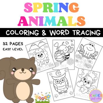 spring animals coloring  word tracing pages easy level tpt