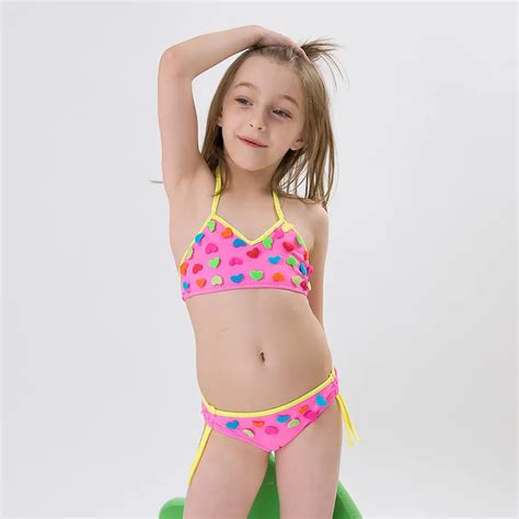 hiheart  fashion girls bikinis lovely heart baby candy color swimwear children beach set