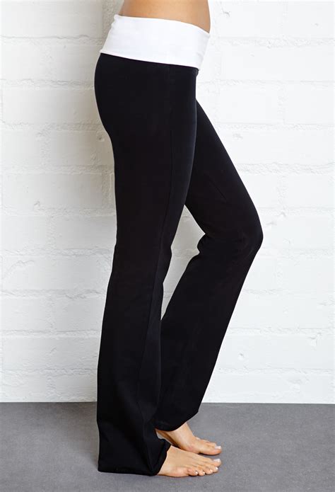 forever 21 fold over yoga pants in black lyst