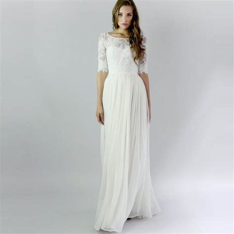 Lace Maxi Long Bride Dress With Half Sleeves Beach Wedding Dresses