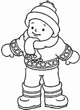 Coloring Winter Clothes Pages Boy Wearing Boots Coat Little Preschool Hat Kindergarten Mittens sketch template