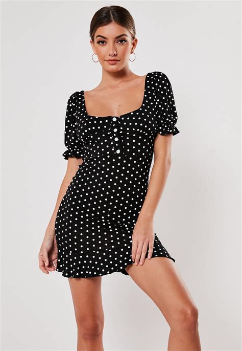 black polka dot square neck mini dress missguided australia