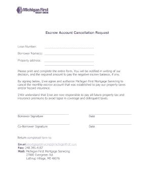 fillable  escrow account cancellation request fax email print