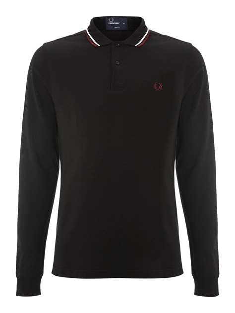 Fred Perry Twin Tipped Long Sleeve Polo In Black For Men Lyst
