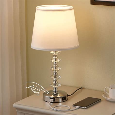 kakanuo touch crystal lamp  bedroom  usb ports white usb bedside table lamp nightstand