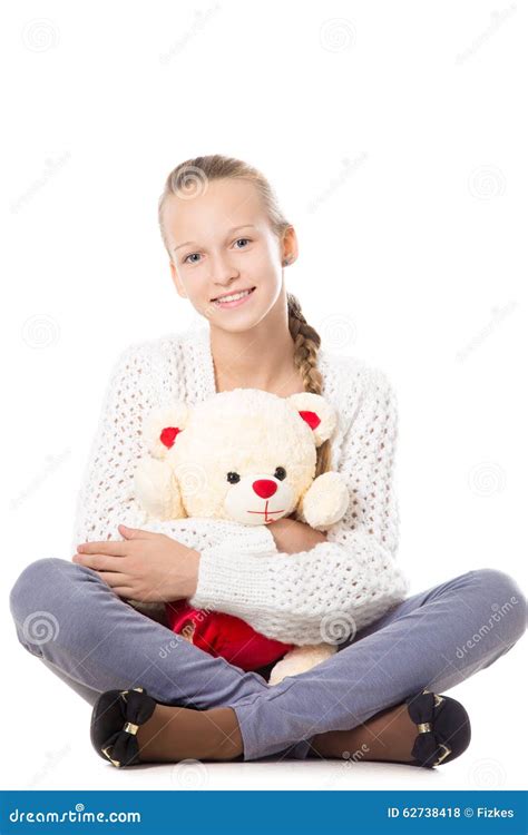 girl  stuffed toy stock photo image  isolated