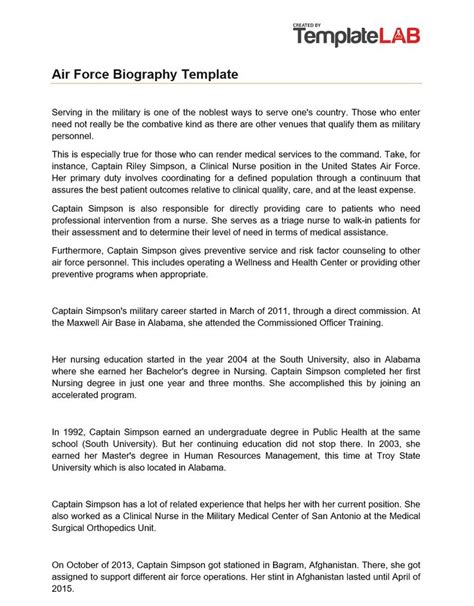 air force biography template biography template book report