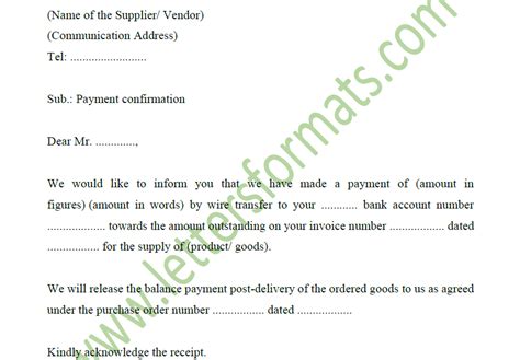 letter  supplier  payment confirmation template