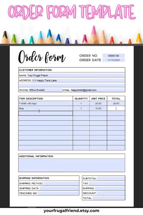 order form template editable order form printable editable etsy