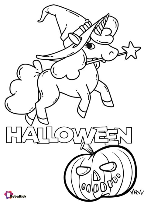 unicorn  pumpkin halloween coloring page bubakidscom