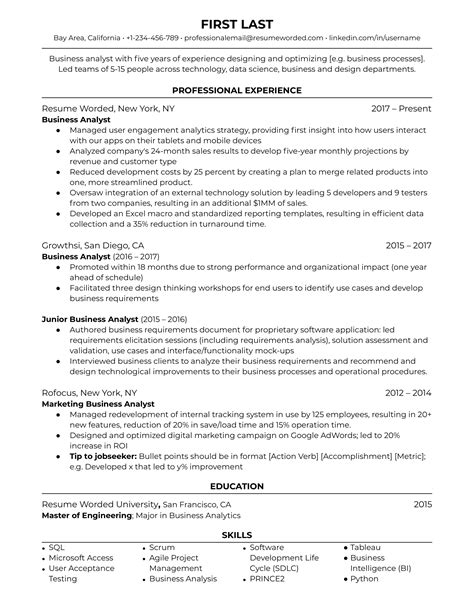 business analyst resume examples   resume worded