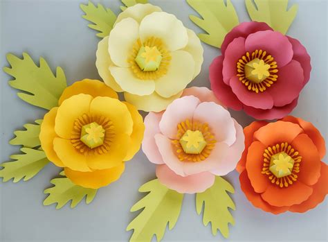 poppy paper flower template svgpdf video tutorial  etsy