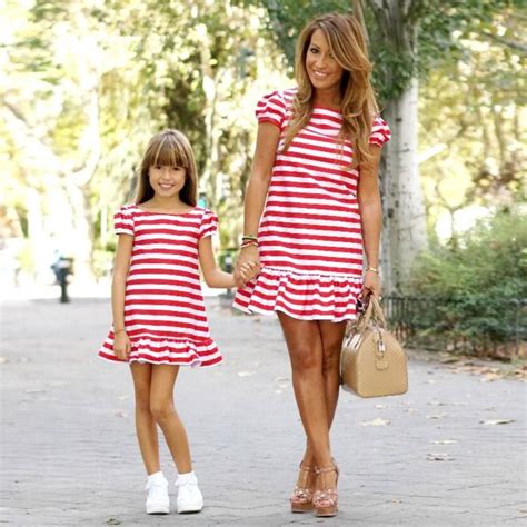 Super Cute Mom And Daughter Striped Dresses Matching Outfit Matching