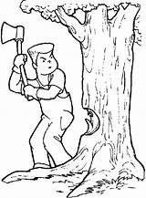 Tree Lumberjack Down Coloriage Coloring Bucheron Colorier Canada Ax Cuts Pages Colorear Para Leñador Lenador sketch template