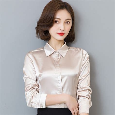 stinlicher satin silk shirt women spring autumn long sleeve elegant