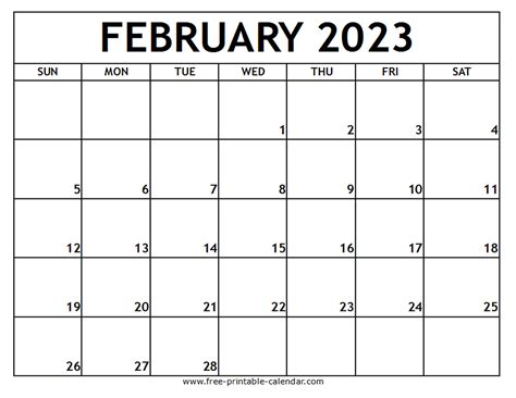february  printable calendar  printable calendarcom