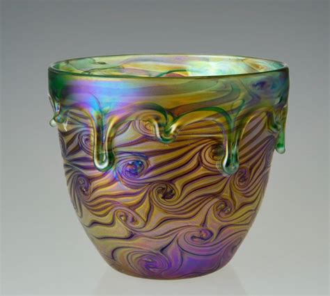 Bohemian Hand Blown Glass Bowl Art Nouveau Iridescent Art Glass Loetz