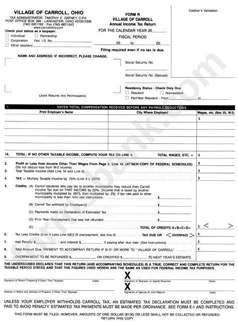 form  annual income tax return printable