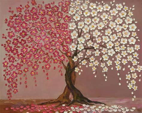 Cherry Blossom Trees Day And Night Painting By Tatiana Zhitnikova