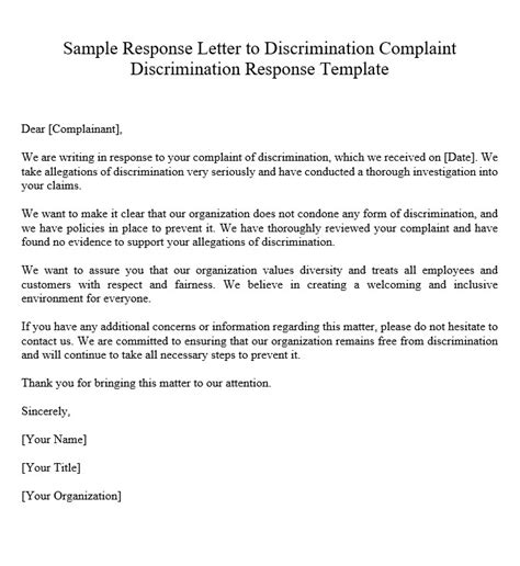 sample response letter  discrimination complaint culturo pedia