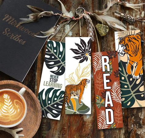 tiger printable bookmarks monstera leaves and jugle theme