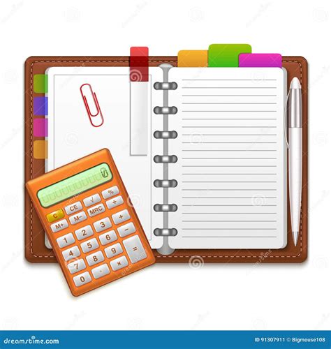 realistische organisator notebook kleurenstickers en calculator vector vector illustratie