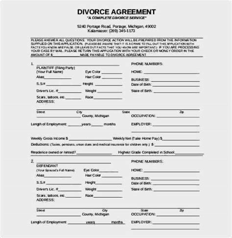 decree  divorce agreement template  format  sample templates